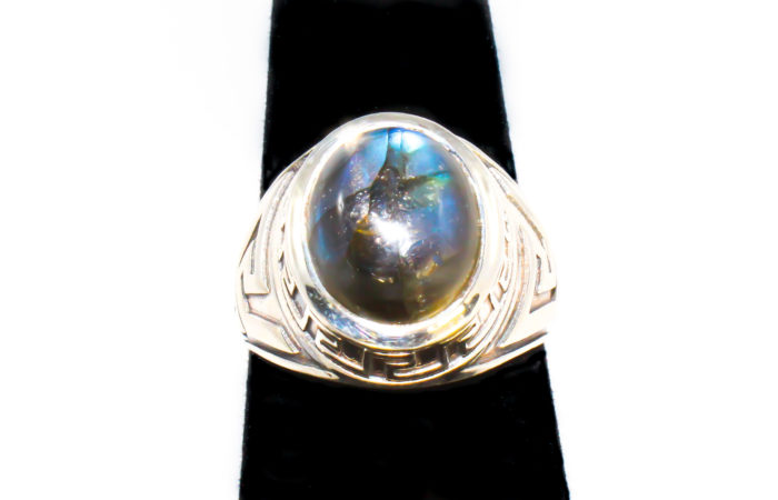 Genuine Labradorite Stone Ring Set in Sterling Silver