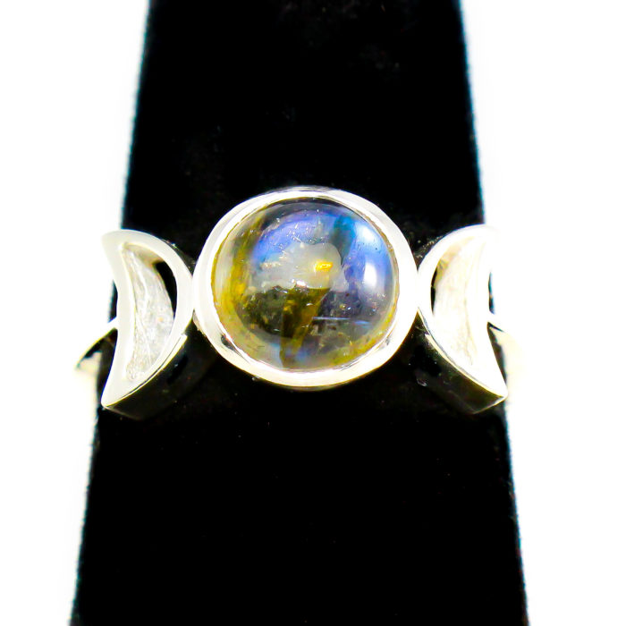 Labradorite Stone Ring with 2 Quarter Moons